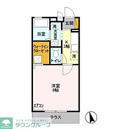 フォンティーヌ 1階1Kの間取り