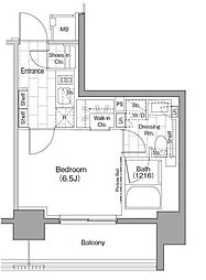 ザ・パークハビオ浅草駒形 7階1Kの間取り