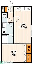 東京メトロ千代田線 北綾瀬駅 徒歩8分の賃貸マンション 2階1LDKの間取り