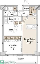 KI-LIGHT KINSHICHO 5階2LDKの間取り