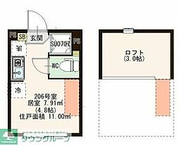 レインパレス西大島 2階ワンルームの間取り