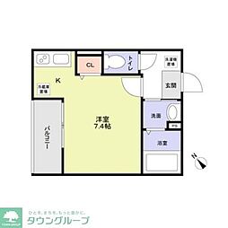 ウエストガーデン南花畑 1階ワンルームの間取り