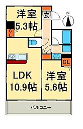 レジディア両国 6階2LDKの間取り