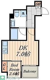 東京メトロ半蔵門線 住吉駅 徒歩9分の賃貸マンション 2階1DKの間取り