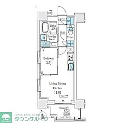 コスモグラシア浅草 14階1LDKの間取り