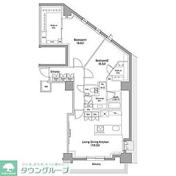 ザ・パークハビオ小石川 7階2LDKの間取り