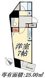 ＡＲＴＥＳＳＩＭＯ　ＬＩＮＫ　ＣＲＯＳＳ 2階ワンルームの間取り