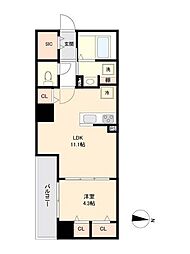 リテラス森下 1LDKの間取図画像