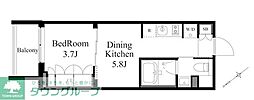 ラティエラ上野入谷 1DKの間取図画像
