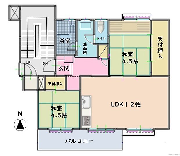 町田市鶴川団地(2LDK) 1階/１０号棟101号室の間取り