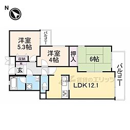 パーク・ノヴァあやめ池 3階3LDKの間取り