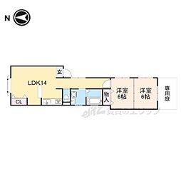 近鉄奈良線 近鉄奈良駅 バス11分 北神殿下車 徒歩10分の賃貸マンション 1階2LDKの間取り