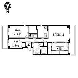 ローレルスクエア登美ヶ丘第I期1番館 4階3LDKの間取り