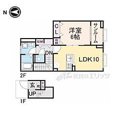 JR桜井線 天理駅 徒歩16分の賃貸アパート 2階1LDKの間取り
