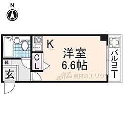 近鉄奈良線 新大宮駅 徒歩12分の賃貸マンション 3階ワンルームの間取り