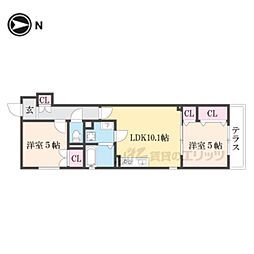 クリエオーレ天理 3階2LDKの間取り