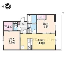 JR桜井線 帯解駅 徒歩22分の賃貸アパート 1階2LDKの間取り