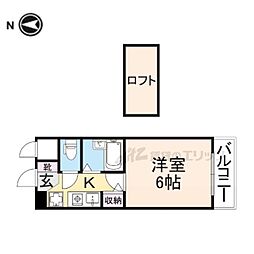 フェリス東生駒 3階1Kの間取り