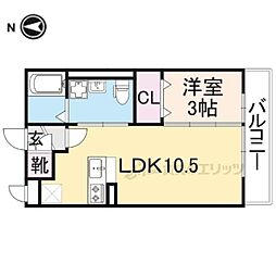 フィオーレ三条 2階1LDKの間取り