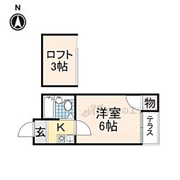 オーナーズマンション瓢箪山 1階1Kの間取り