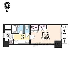 近鉄奈良線 新大宮駅 徒歩5分の賃貸マンション 6階1Kの間取り