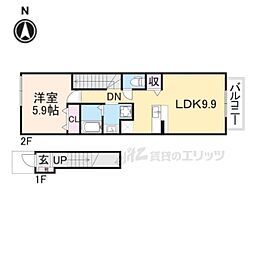 JR片町線(学研都市線) 野崎駅 徒歩8分の賃貸アパート 2階1LDKの間取り