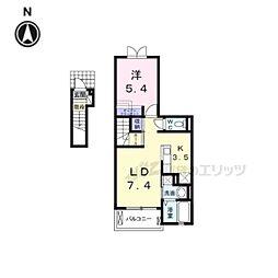 JR桜井線 京終駅 徒歩5分の賃貸アパート 2階1LDKの間取り