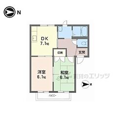近鉄奈良線 新大宮駅 徒歩5分の賃貸アパート 2階2DKの間取り