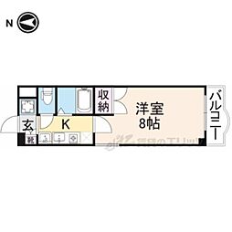 マンション万葉III 1階1Kの間取り