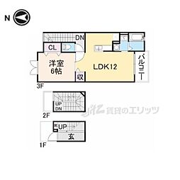 JR関西本線 郡山駅 徒歩28分の賃貸アパート 2階1LDKの間取り