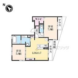 プレステージア忍ケ丘II 2LDKの間取図画像