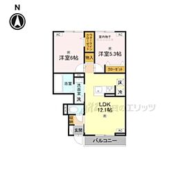 グランヴェール西の京 2LDKの間取図画像