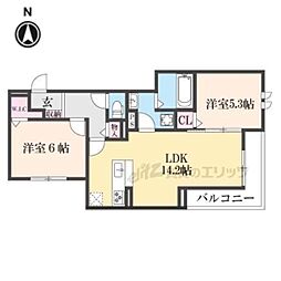 奈良市西大寺南町アパート 2LDKの間取図画像