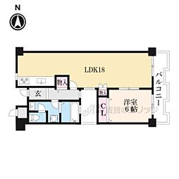 グランドパレス学園前B棟 1LDKの間取図画像