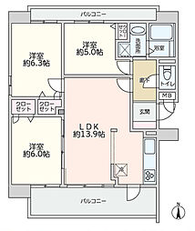 コスモ川口並木元町エグゼ 3LDKの間取図画像