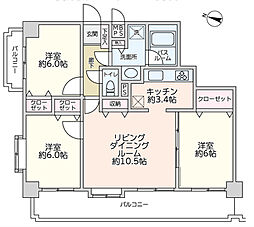 ライオンズマンション谷塚駅前第2 3SLDKの間取図画像