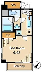 カノンパレス 4階1Kの間取り