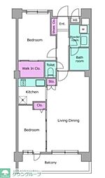 レジディア祐天寺 6階2LDKの間取り