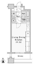 レジディア西麻布 8階ワンルームの間取り