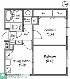 LEGALAND都立大学ANNEX 2階2DKの間取り