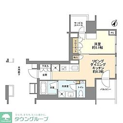 プラウド中目黒 6階1LDKの間取り
