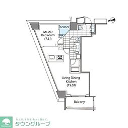 コンフォリア新宿イーストサイドタワー 12階1LDKの間取り