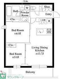 ラヴィエール千駄ヶ谷プレミアムレジデンス 4階2LDKの間取り