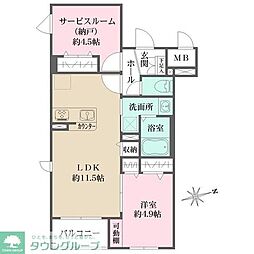 La Perla 桜新町 1SLDKの間取図画像