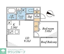 世田谷区弦巻4丁目マンション 1LDKの間取図画像