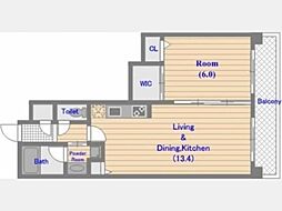 レジディア祐天寺 1LDKの間取図画像