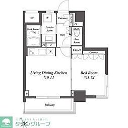 レジデンシャル目黒 1DKの間取図画像