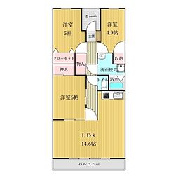 スカイコートあけぼの 1階3LDKの間取り