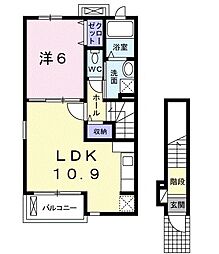 アンソレイエ　ダイアン 2階1LDKの間取り