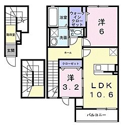 グラン・シャトー武蔵嵐山A 3階2LDKの間取り